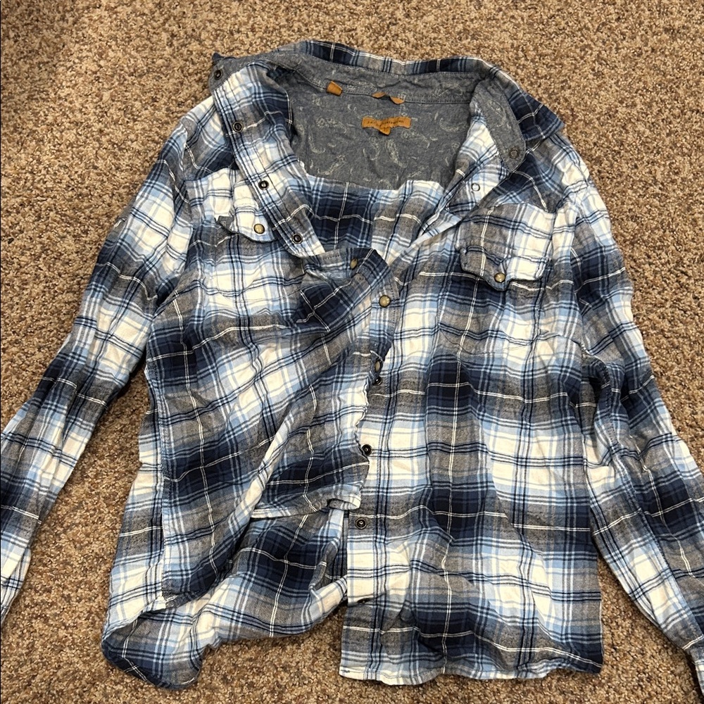 Blue and White Plaid Button-Up Shirt